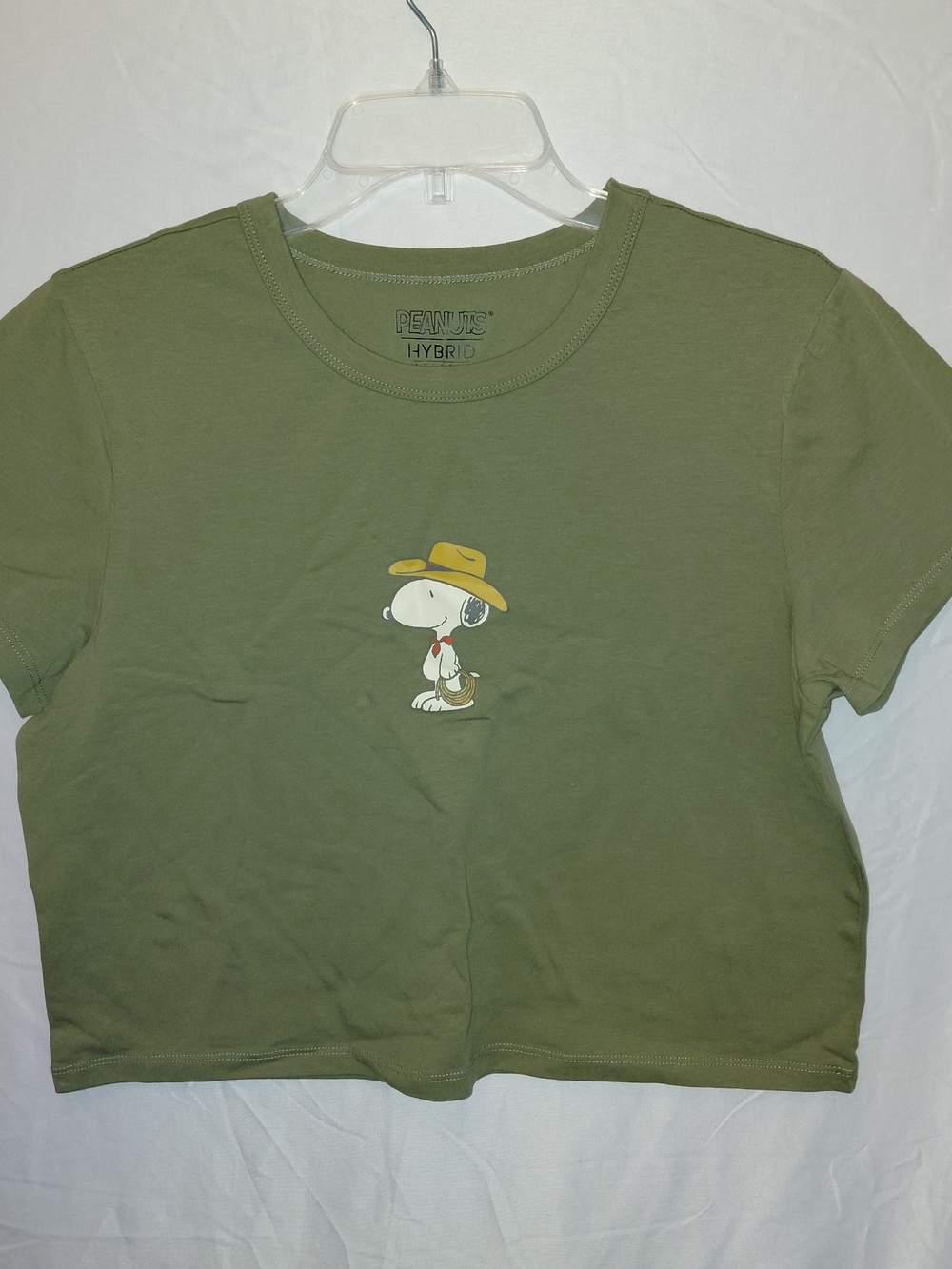 Peanuts Olive Green Crop Top with Snoopy Graphic #2371
